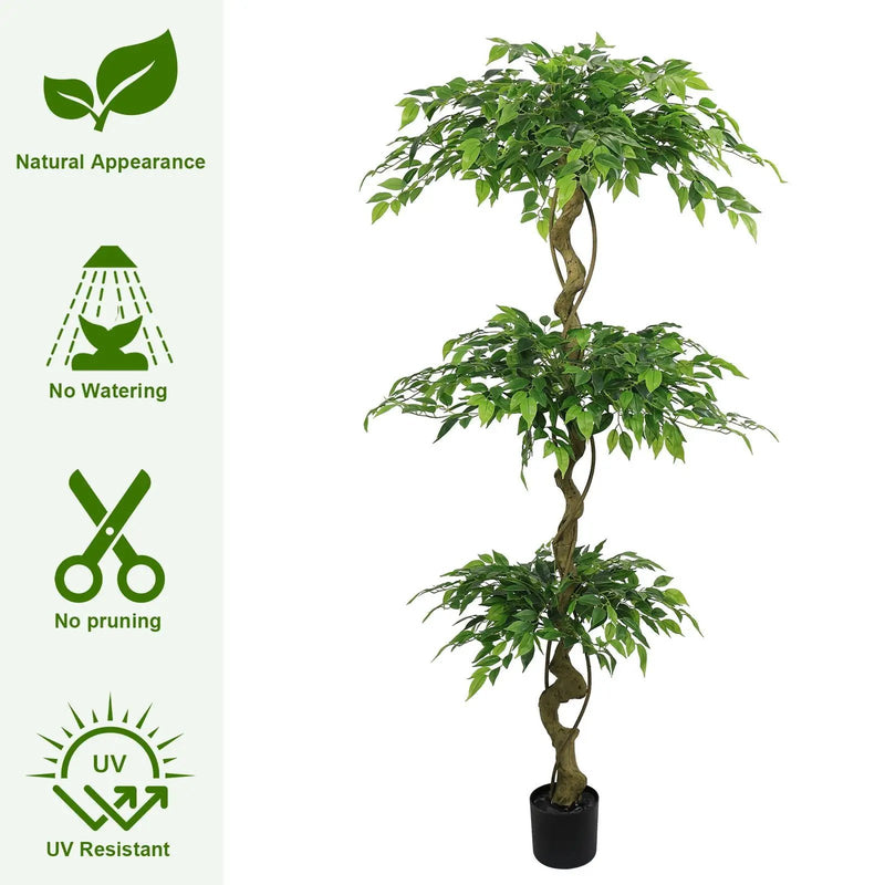 Artificial Ficus Tree With Pot For Home Decor Indoor Plant - Green by Unique Piece Furniture