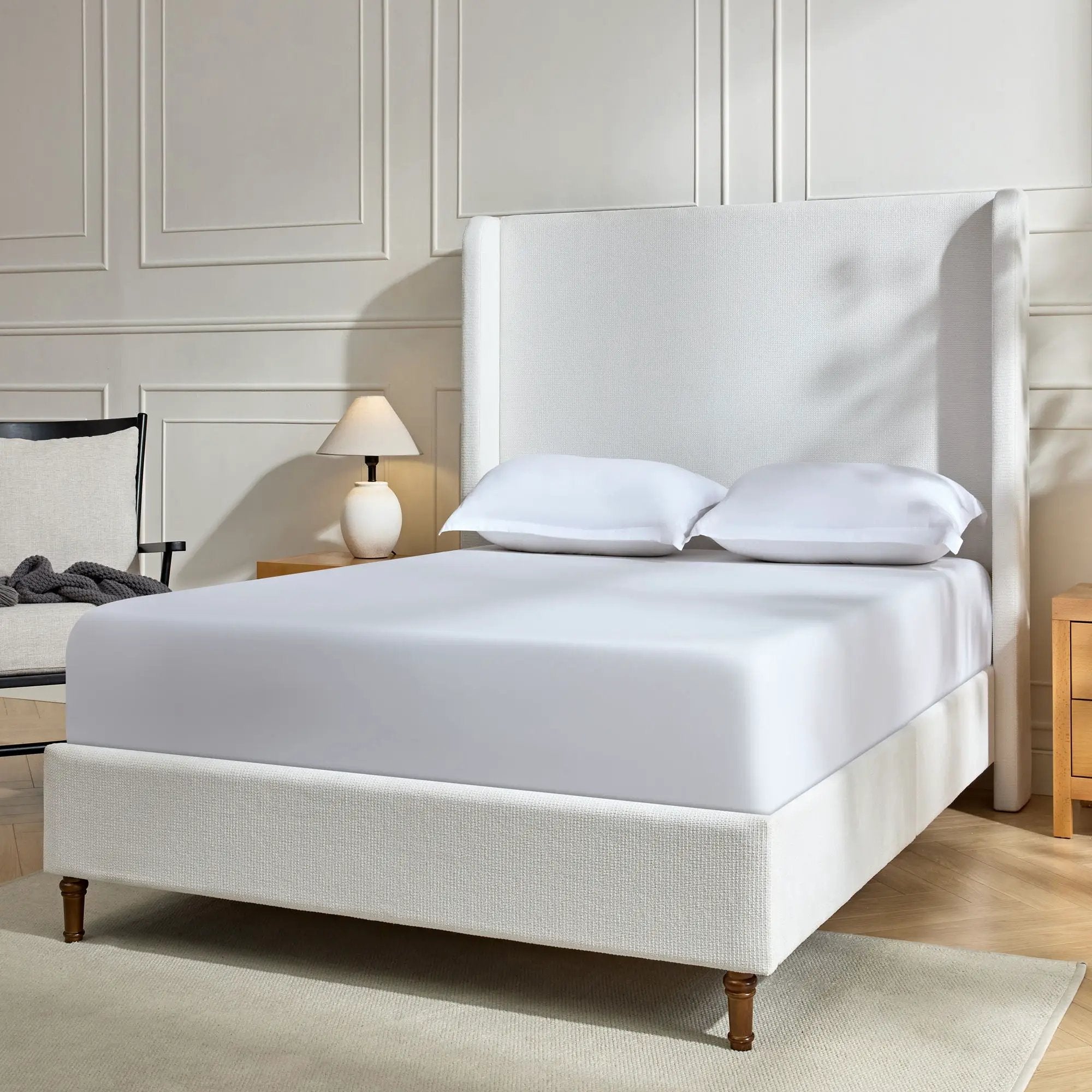 Harper - Tall Headboard Upholstered Bed / High Headboard / Elegant Simplicity / No Box Spring Needed by HouseOfZazla