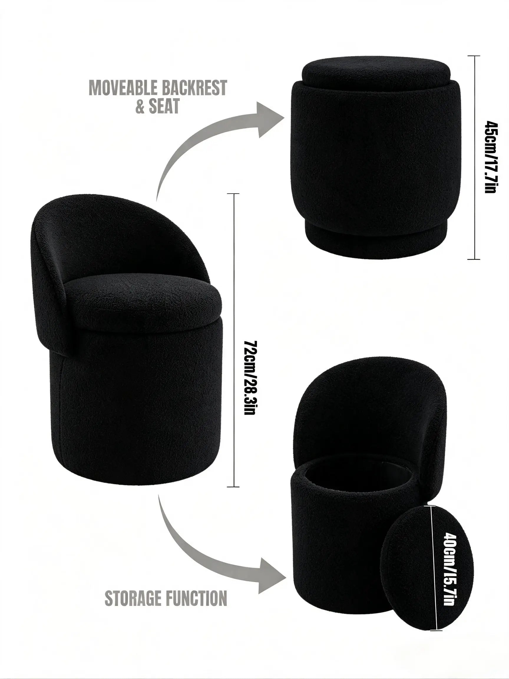 Upholstered Makeup Stool with Storage and Foldable Backrest by HouseOfZazla