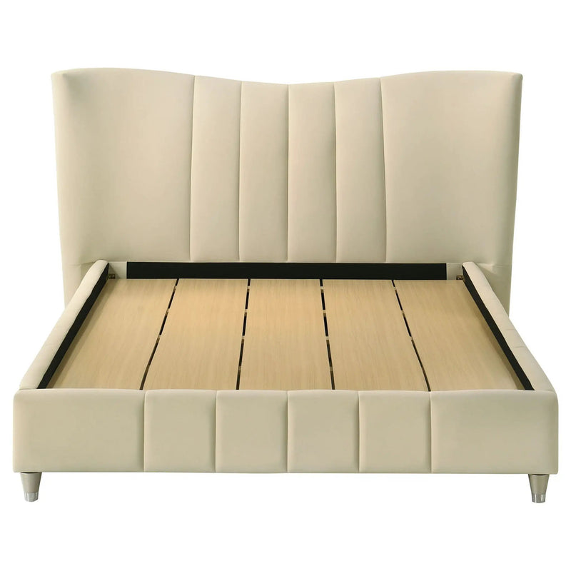 Evelyn Upholstered Queen Panel Platform Bed Ivory by Unique Piece Furniture