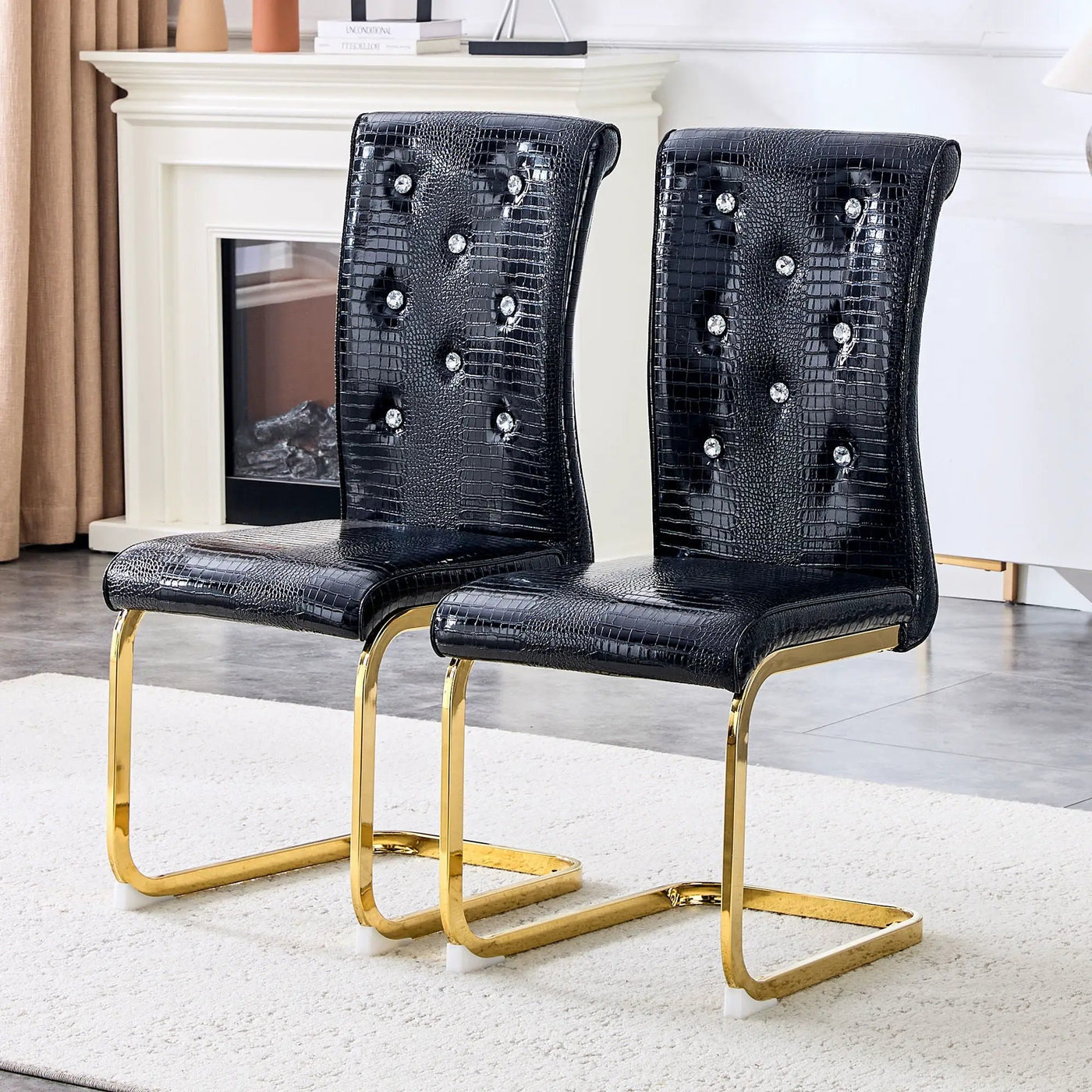 Elegant Design Alligator Skin Upholstered Dining Chairs by Unique Piece Furniture