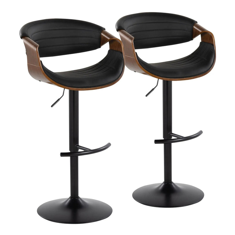 Symphony - Mid-Century Modern Adjustable Barstool With Swivel With Rounded T Footrest (Set of 2) - Black / Walnut / Black by Unique Piece Furniture