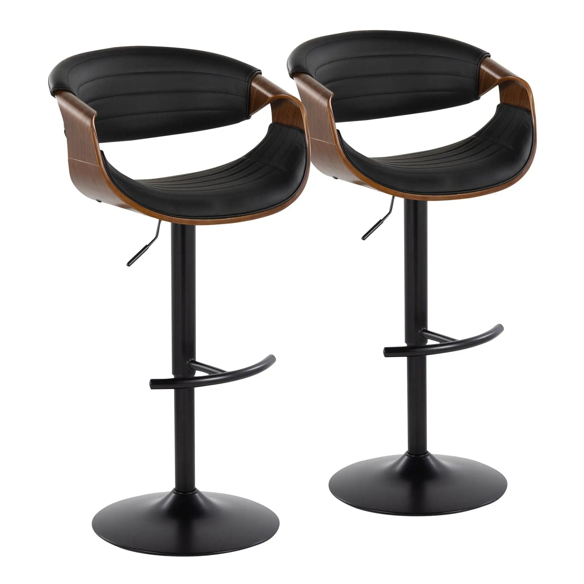 Symphony - Mid-Century Modern Adjustable Barstool With Swivel With Rounded T Footrest (Set of 2) - Black / Walnut / Black by HouseOfZazla