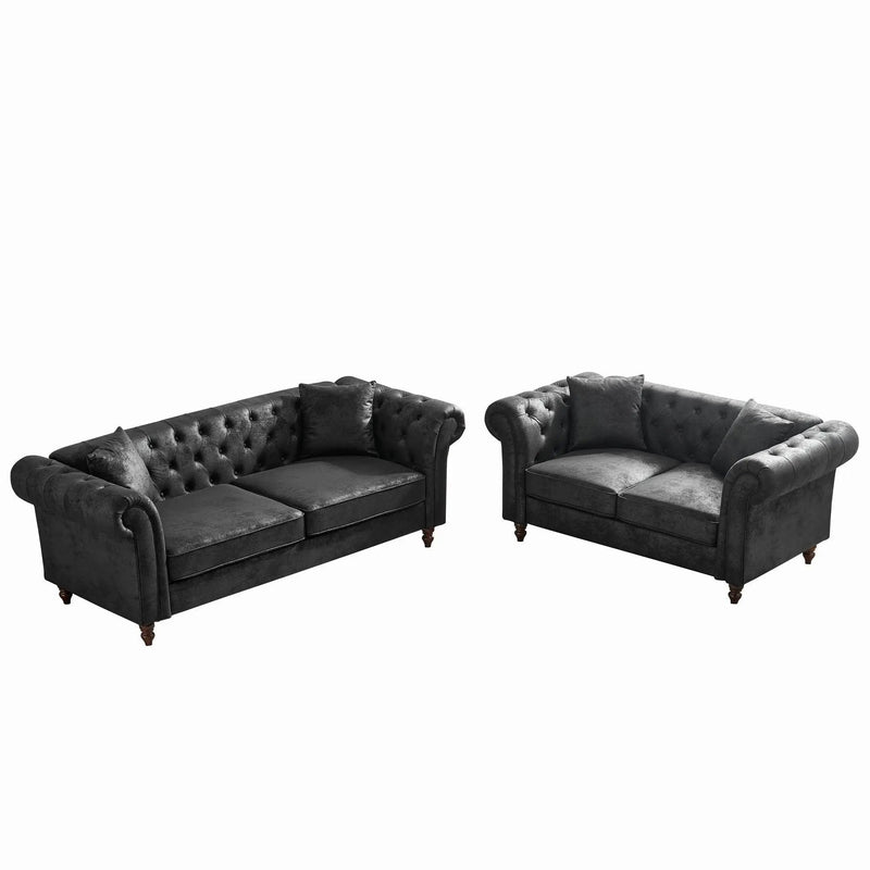 Chesterfield 3 And 2 Seater Sofa Set, High Tech Fabric Upholstered Couch For Living Room by Unique Piece Furniture