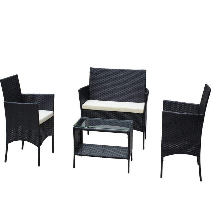 4 PC Rattan Patio Furniture Set Outdoor Cushioned Wicker Sofa by HouseOfZazla