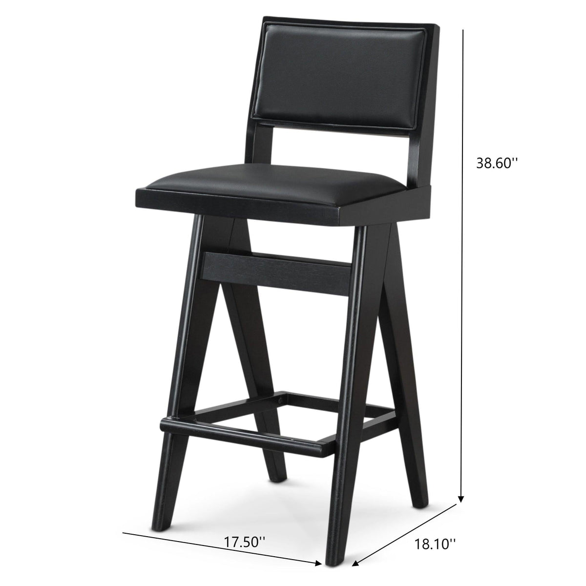 Black Bar Stools Set of 2 with Full Back Support - PU Leather, photo 8 of 8