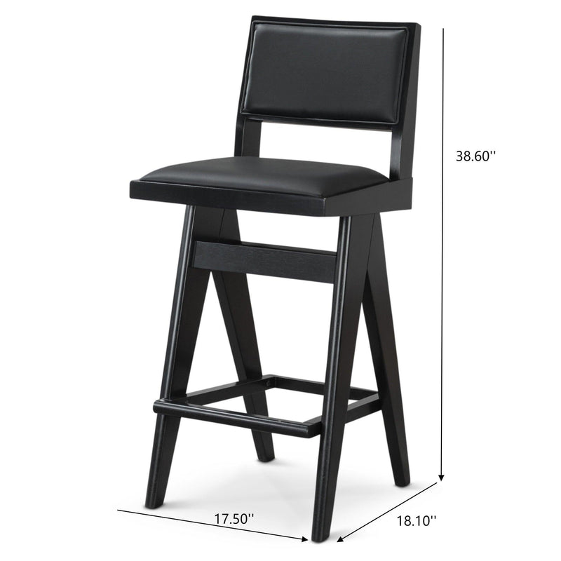 Black Bar Stools Set of 2 with Full Back Support - PU Leather, photo 8 of 8