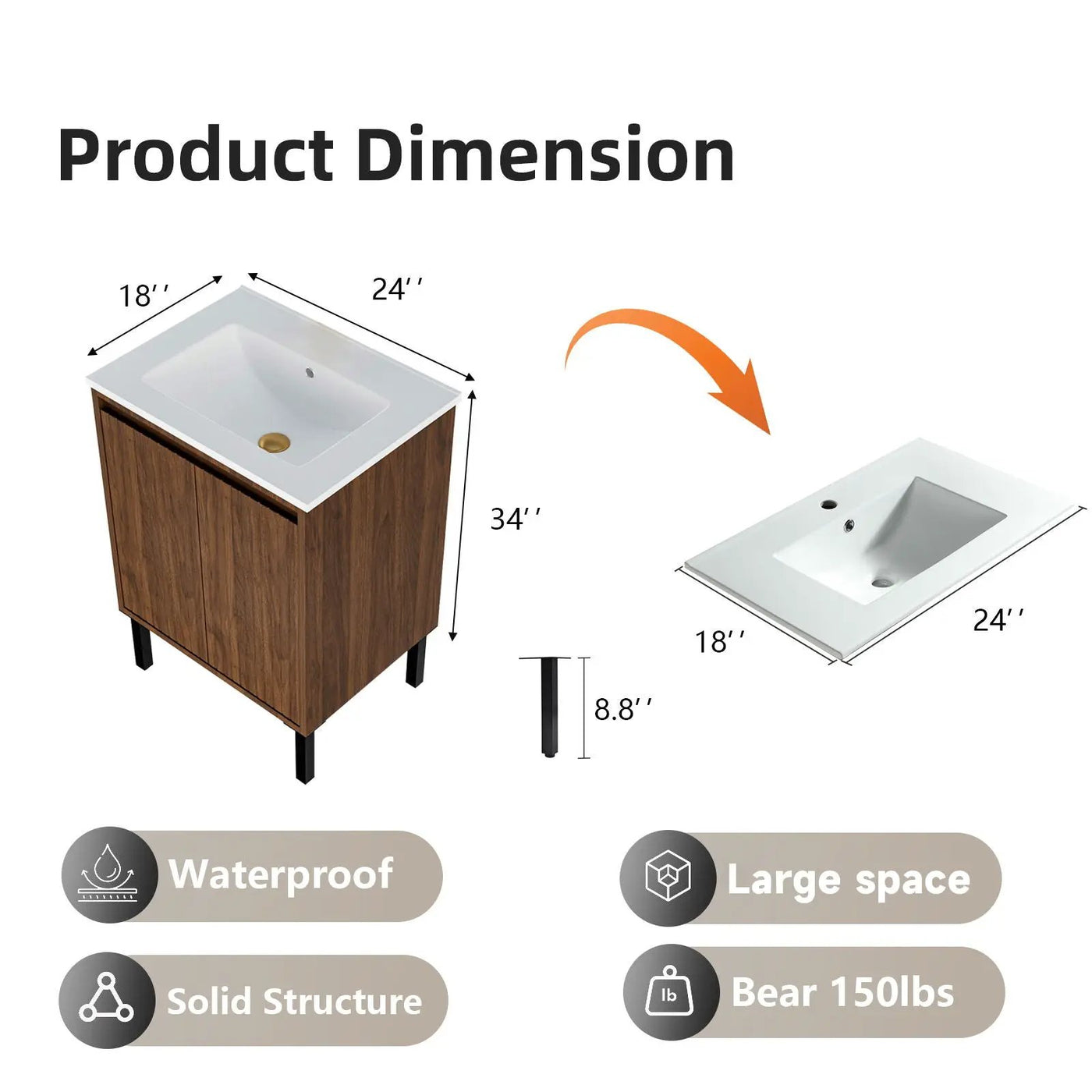 Bathroom Vanity With Ceramic Sink, Floor-Standing Design, Soft-Closing Drawers by Unique Piece Furniture