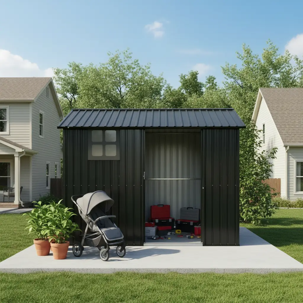 8x6FT Galvanized Steel Outdoor Storage Shed with Sliding Door by HouseOfZazla