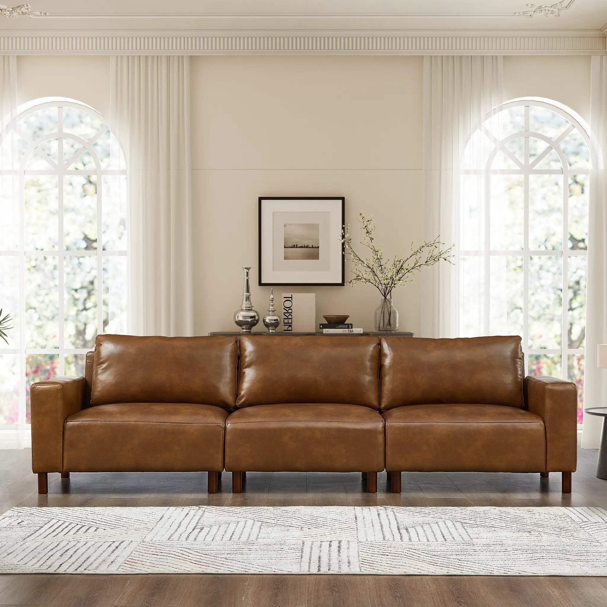 112" Luxury PU Leather Sofa for Living Room by HouseOfZazla