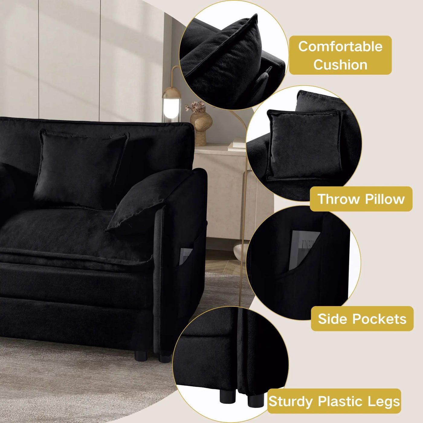 Oversized Chair With Movable Ottoman, Soft Upholstered Lounge Chair by HouseOfZazla