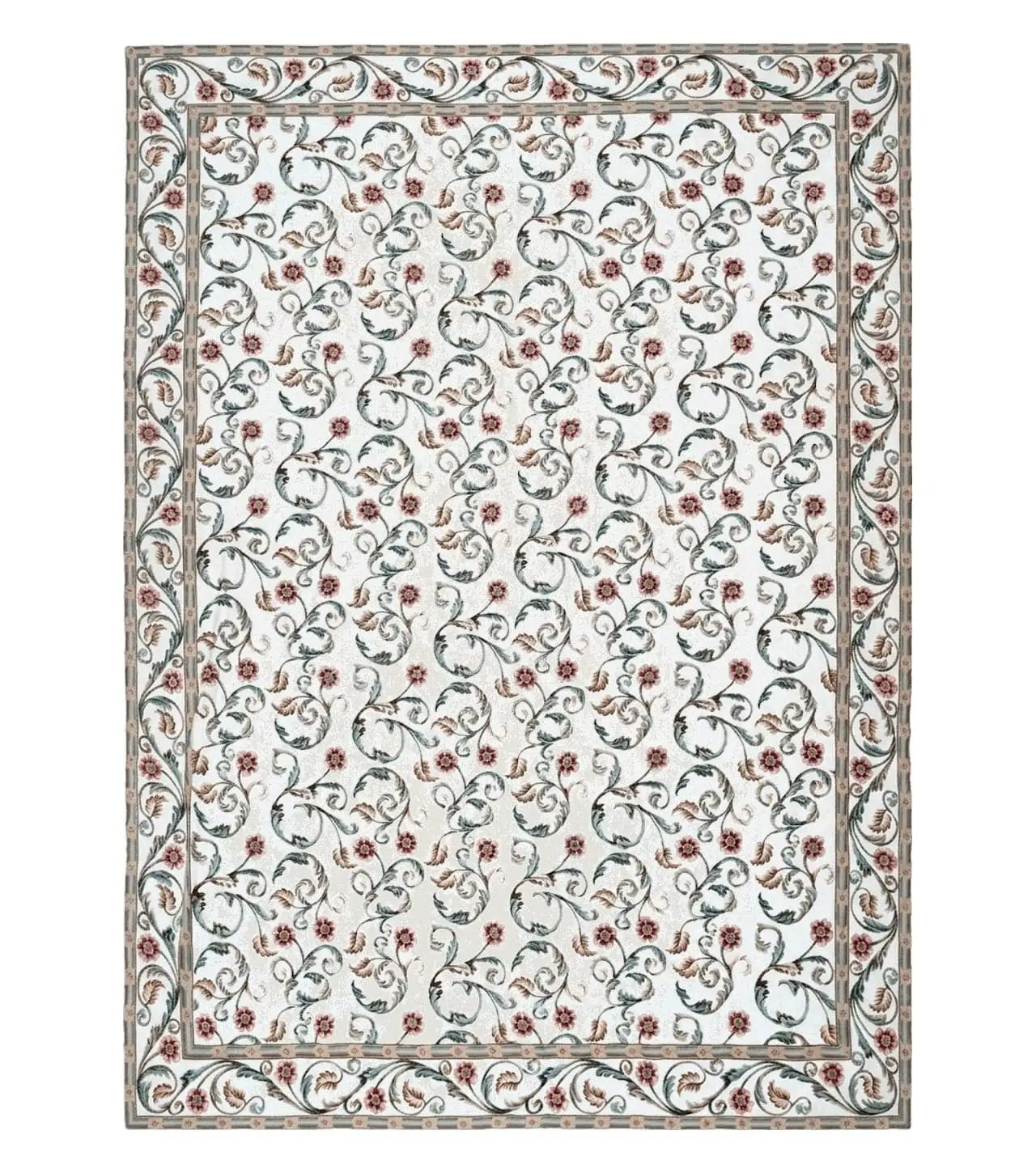 Needlepoint Rug 9x12, European Aubusson Design, Floral Allover Garden Pattern, New Needlepoint Area Rug, Ivory Rug, Hand Woven, Flatweave by Jewel Rugs
