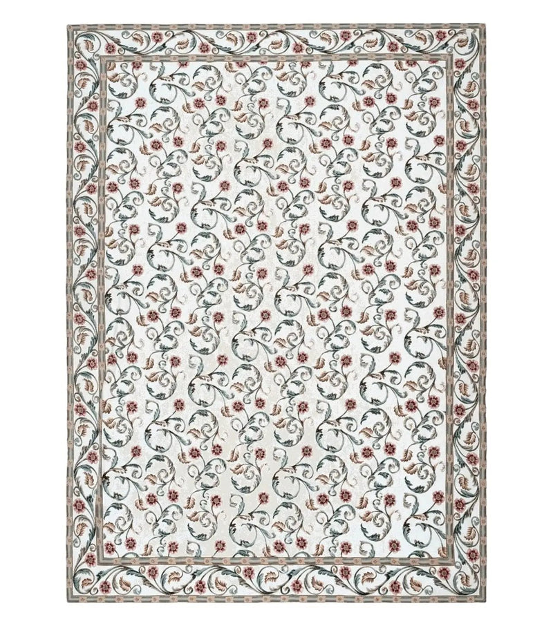 Needlepoint Rug 9x12, European Aubusson Design, Floral Allover Garden Pattern, New Needlepoint Area Rug, Ivory Rug, Hand Woven, Flatweave by Jewel Rugs
