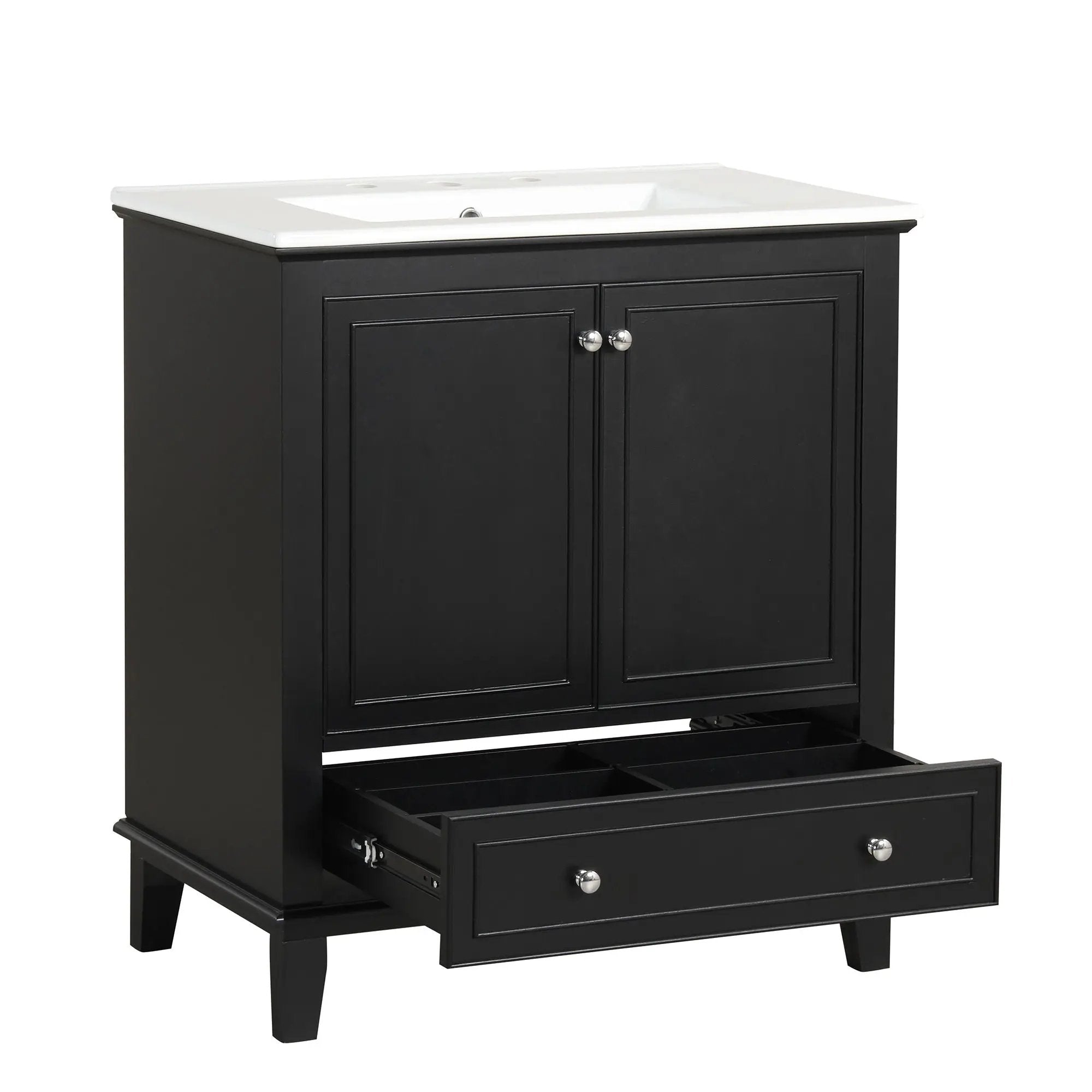 30" Bathroom Vanity With Sink Combo, Multi Functional Bathroom Cabinet With Doors And Drawer - Black by HouseOfZazla