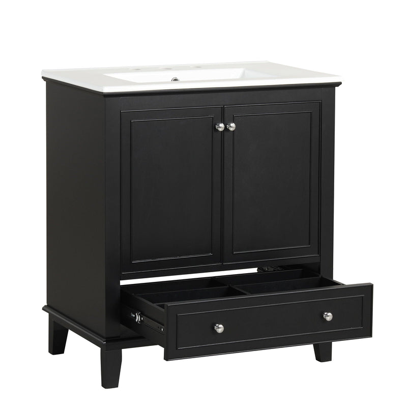 30" Bathroom Vanity With Sink Combo, Multi Functional Bathroom Cabinet With Doors And Drawer - Black by HouseOfZazla