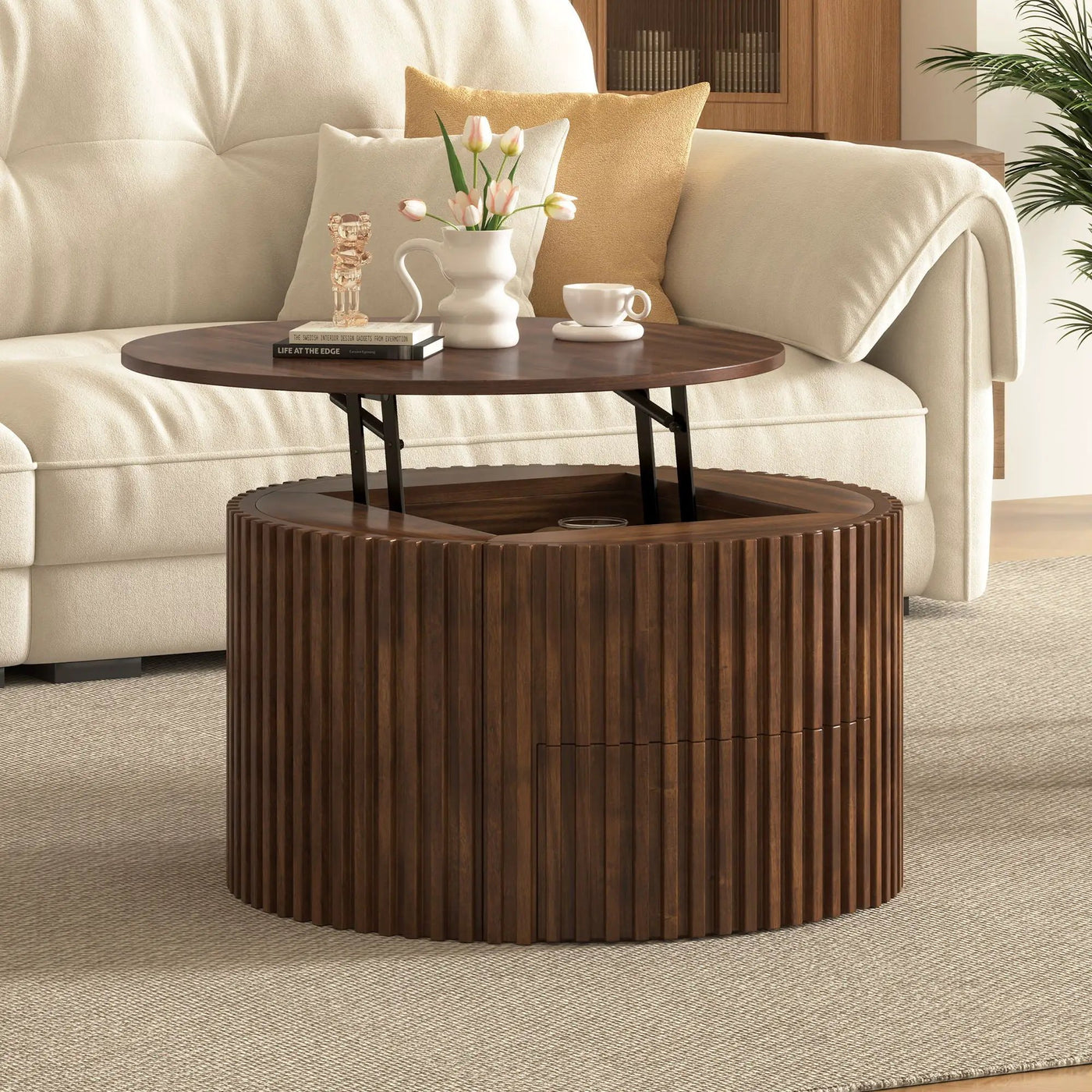 Round Lift Top Coffee Table With Hidden Storage For Living Room by HouseOfZazla