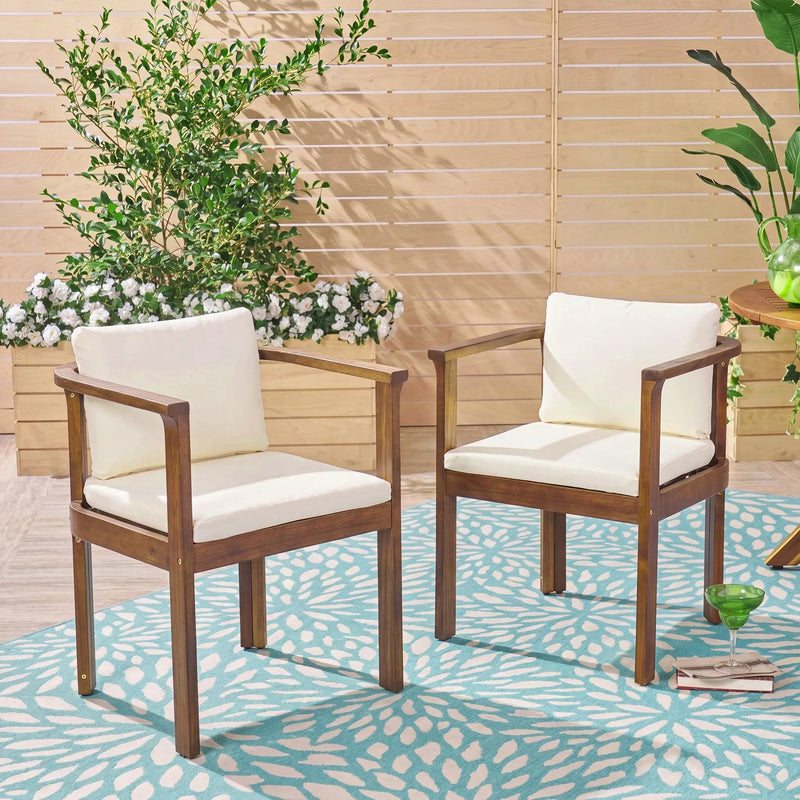 Outdoor Dining Chair Set of 2 with Curved Acacia Wood Arms by HouseOfZazla
