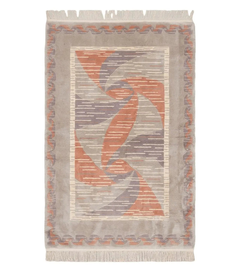 3' X 5' Handmade Modern Chinese Accent Rug - Silk on Cotton Carpet - Abstract Contemporary Design - Beige and Orange by Jewel Rugs