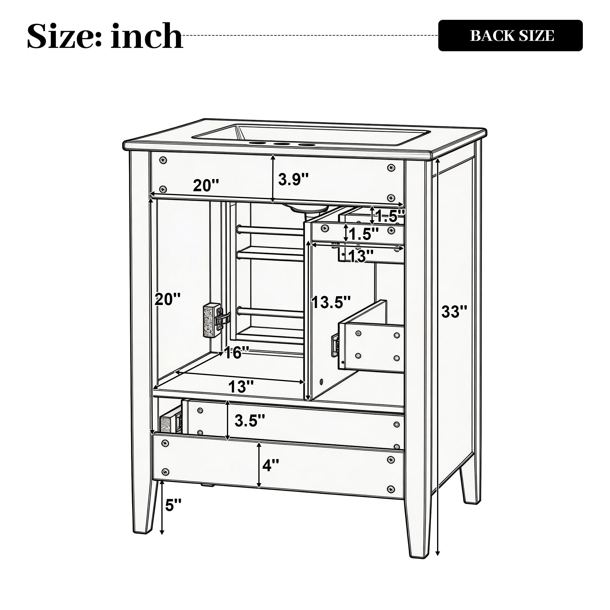 Modern Bathroom Vanity With Sink, Soft Close Drawers & Door, Storage Rack by HouseOfZazla