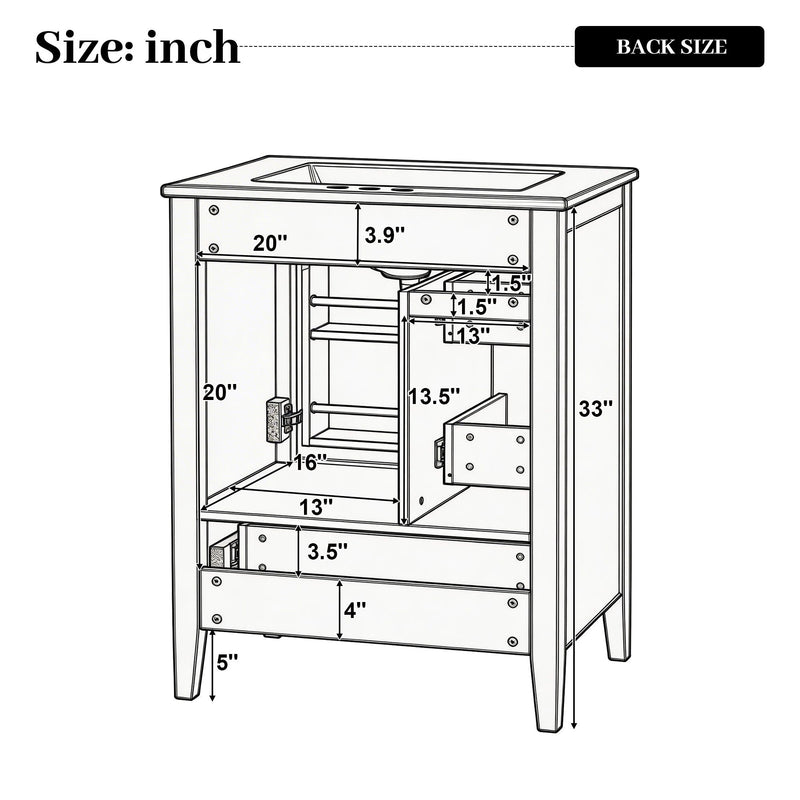 Modern Bathroom Vanity With Sink, Soft Close Drawers & Door, Storage Rack by HouseOfZazla