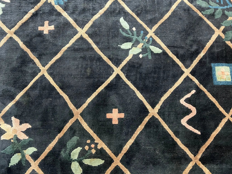 Tibetan Rug 9x12, Hand Knotted Tibet Nepali Contemporary Carpet 9 x 12 ft, Black and Tan, Handmade Area Rug Room Sized, Nepalese Rug by Jewel Rugs