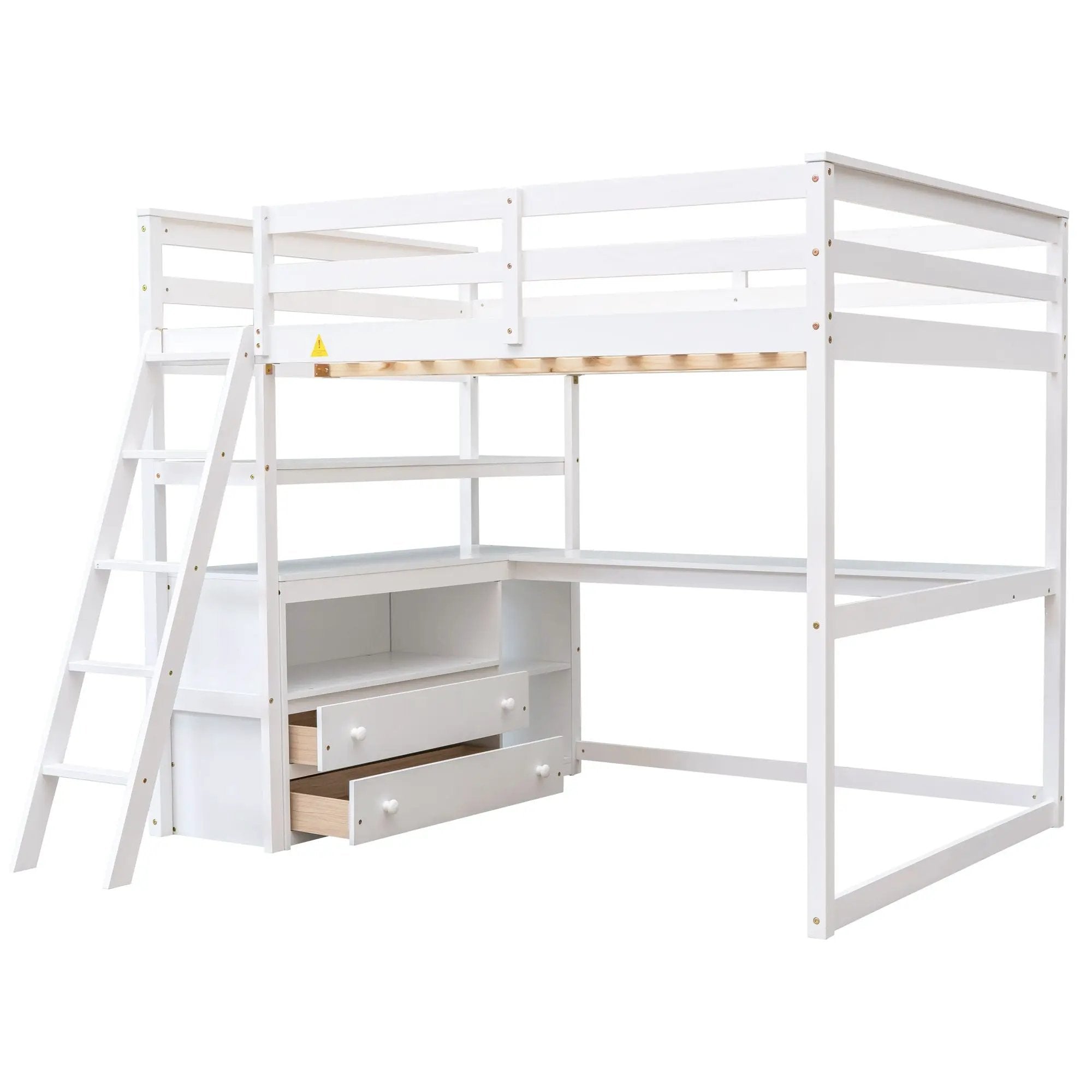 Modern Loft Bed With Built In Desk, Shelves, And 2 Drawers by HouseOfZazla