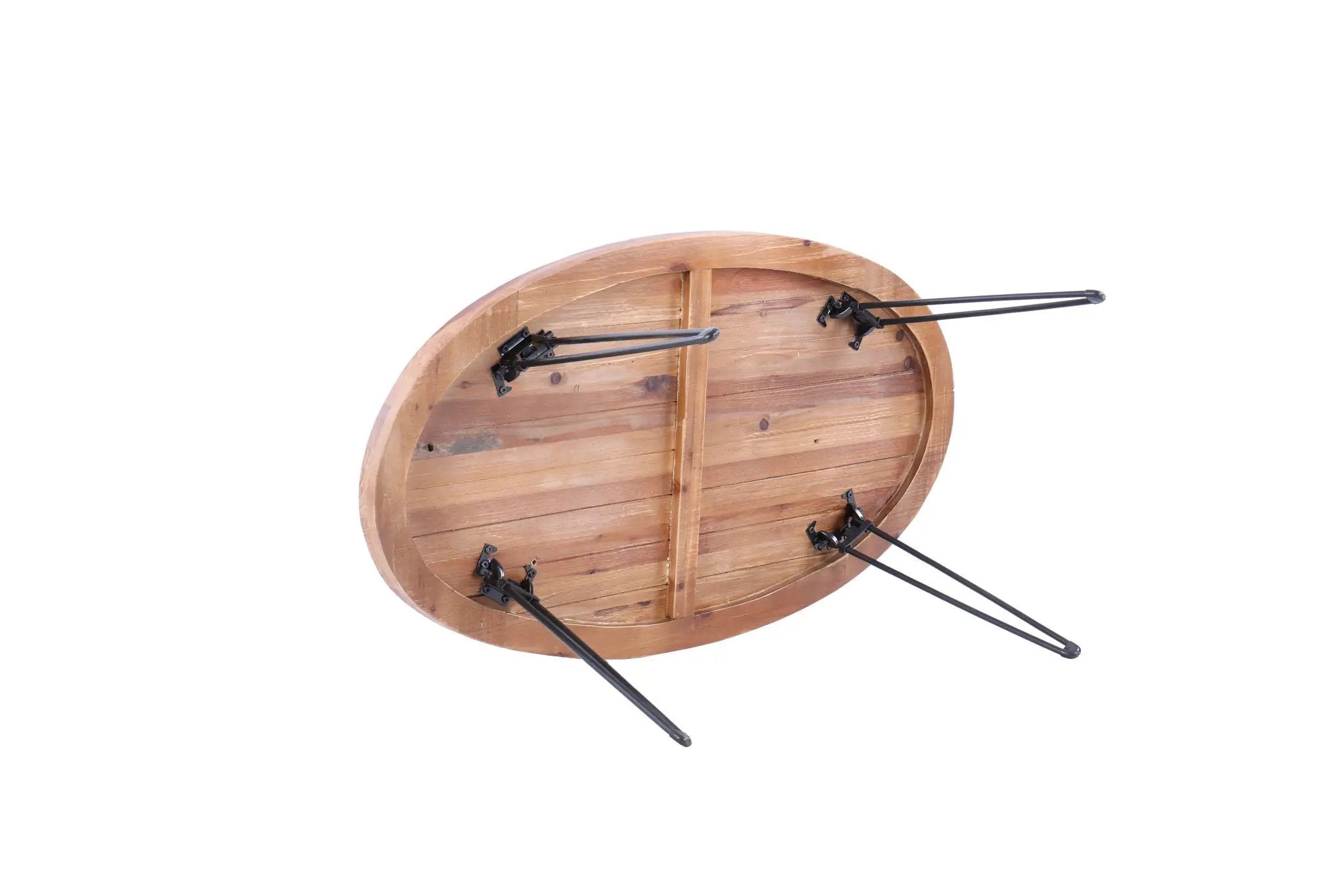Oval Natural Reclaimed Wood Foldable Cocktail Table For Your Living Room - Natural by HouseOfZazla
