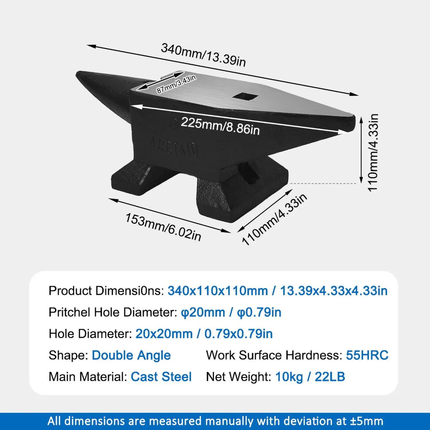 Heavy Duty Cast Steel Anvil, 22 Lbs Single Horn With Large Countertop, High Hardness For smithing by HouseOfZazla