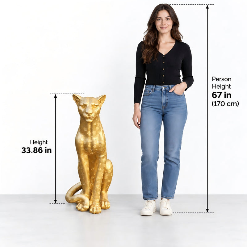 Gold Leopard Statue 33.86 Inch Tall Resin Fiberglass Animal Sculpture for Living Room Entryway Home Decor, photo 5 of 10