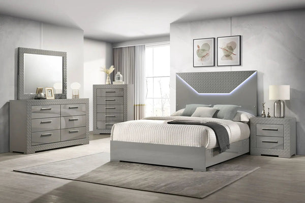 Ives 5-piece Queen Bedroom Set Grey High Gloss