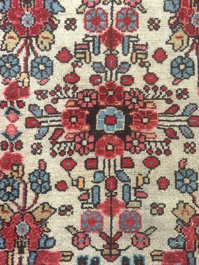 Small Antique Persian Rug 2x3, Beige and Red, Floral, Wool, Hamadan Rug by Jewel Rugs