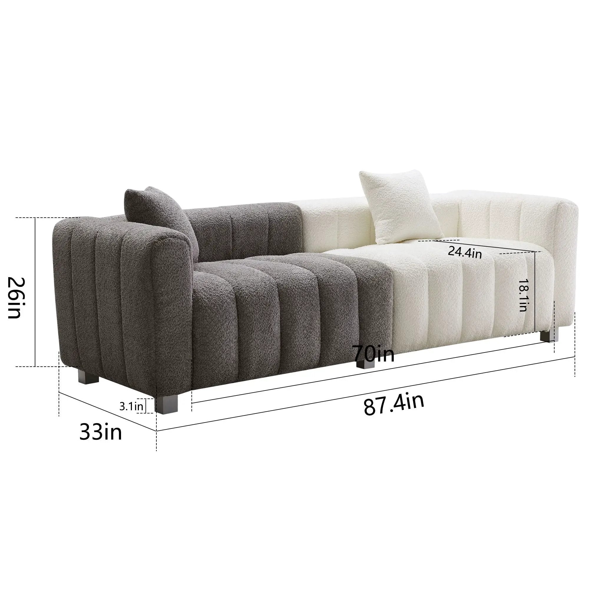 3 Seater Sofa With Metal Base Legs And 2 Pillows In +, 87.4" Premium Couch For Living Room - White / Gray by HouseOfZazla