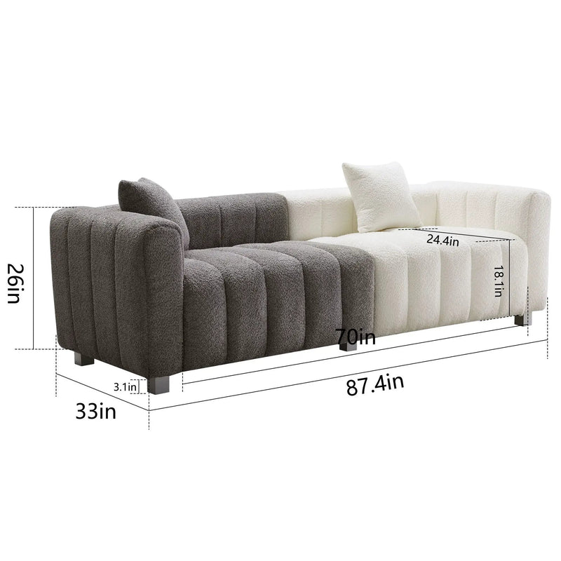 3 Seater Sofa With Metal Base Legs And 2 Pillows In +, 87.4" Premium Couch For Living Room - White / Gray by HouseOfZazla