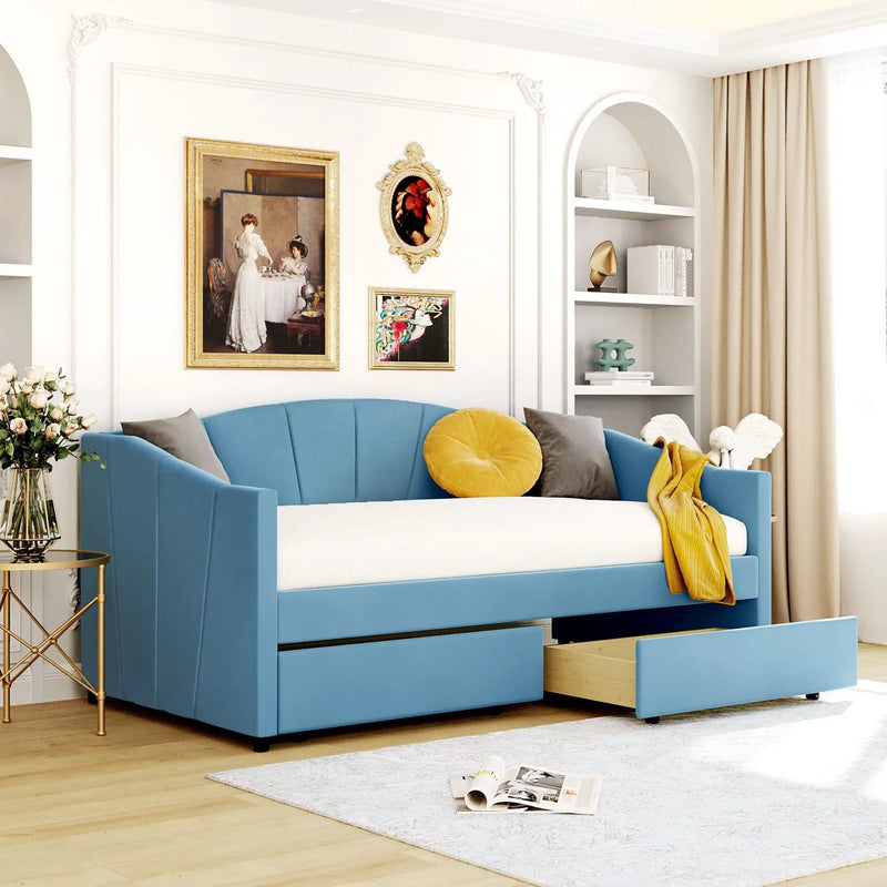 Upholstered Daybed With Two Drawers And Wood Slat by HouseOfZazla