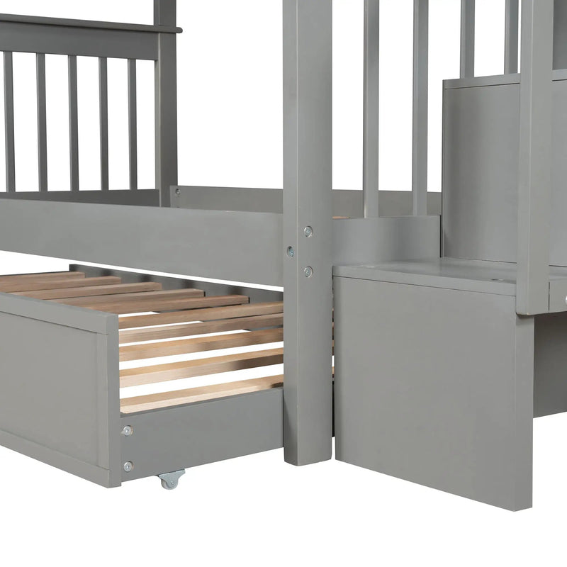 Stairway Bunk Bed With Storage And Guard Rail For Bedroom by HouseOfZazla