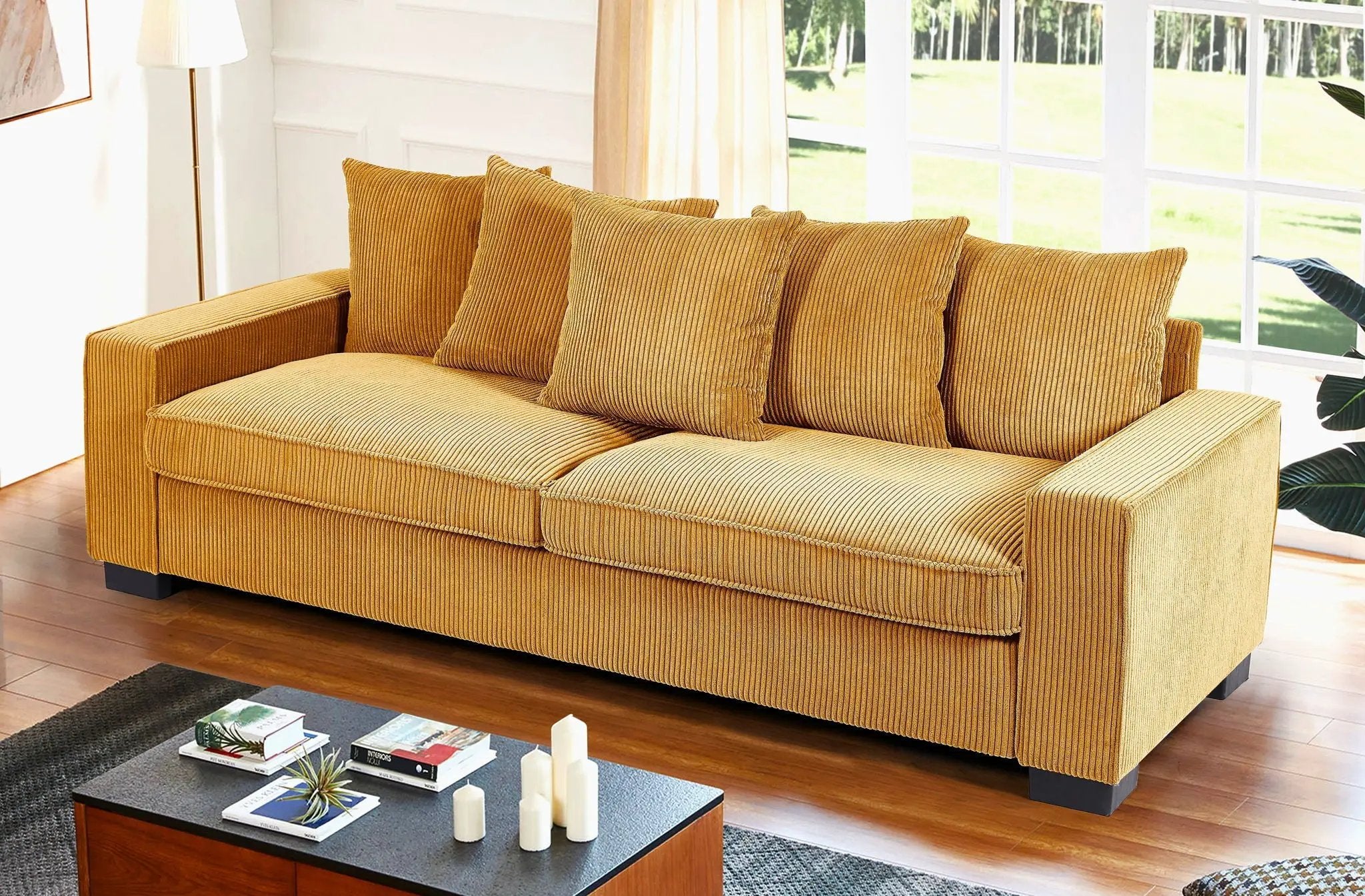 Luxe Sofa With 5 Matching Toss Pillows, Sleek Design, Spacious And Comfortable 3 Seater Couch by HouseOfZazla