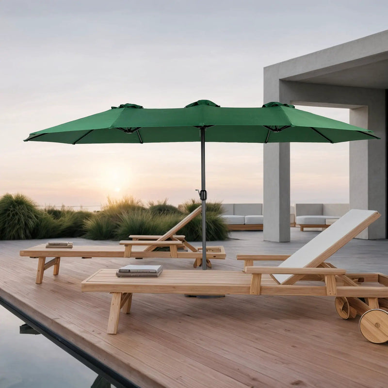 14.8 Ft Double Sided Outdoor Umbrella Rectangular Large with Crank (Dark Green)(No Base) by HouseOfZazla