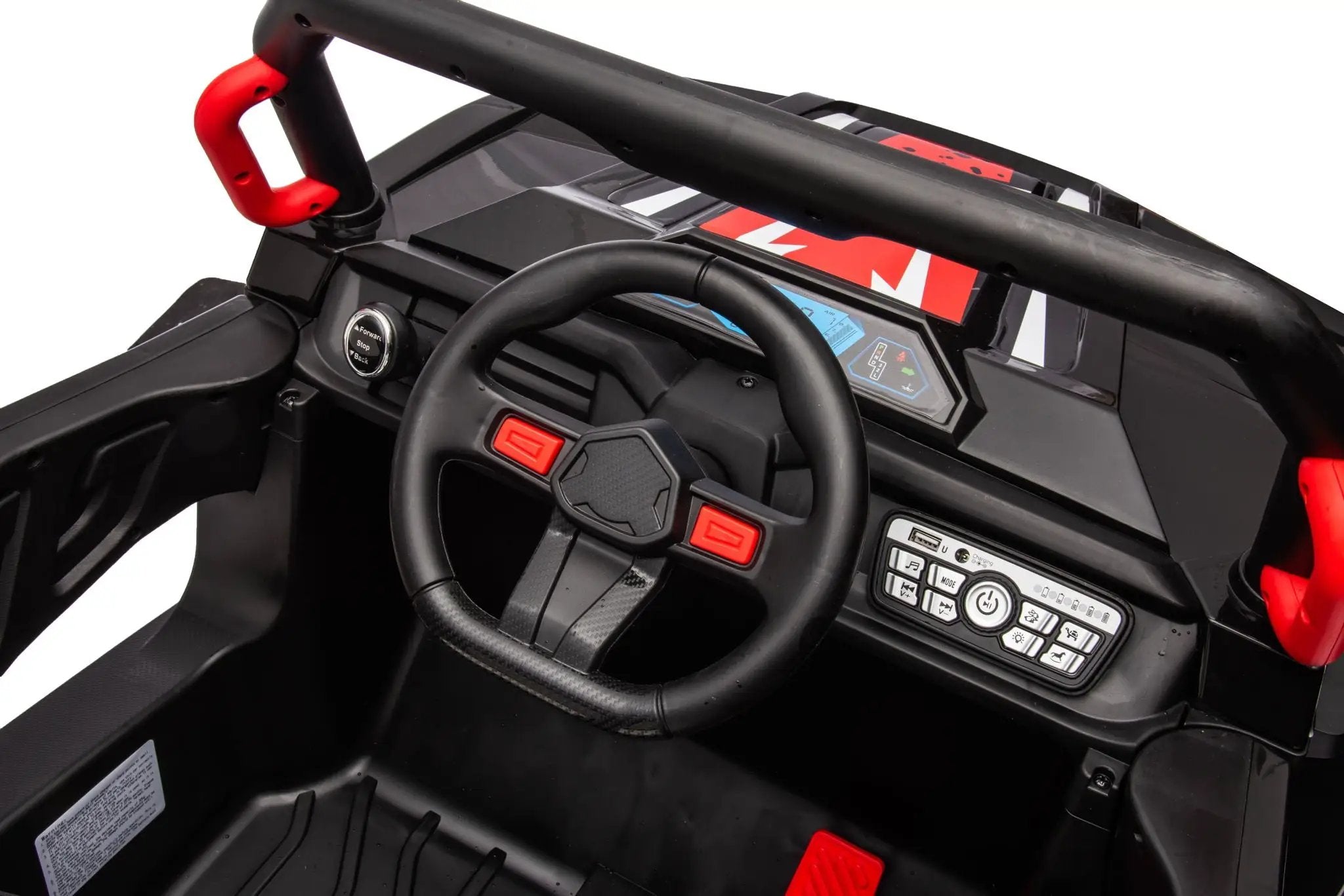12V7A*1 30W*4 Four-Wheel Drive Seat One Button Start, Forward And Backward, High And Low Speed, Music, Front Light, Power Display, Two Doors Can Open, 2.4G R / C, Seat Belt Four Wheel Absorber by HouseOfZazla