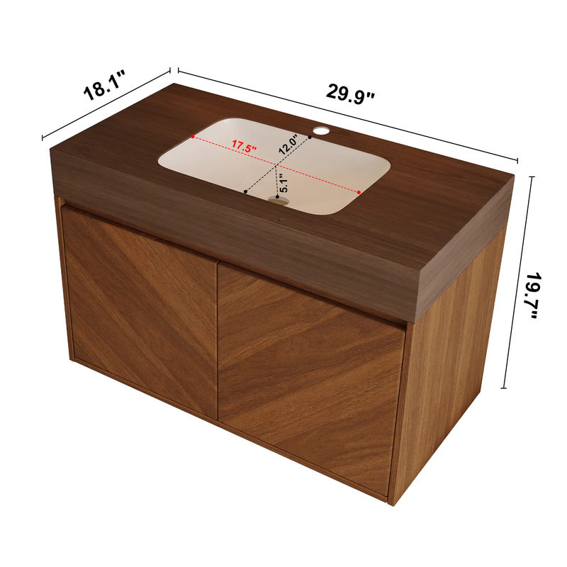 30" Modern Wall-Mounted Bathroom Vanity with Ceramic Sink by HouseOfZazla