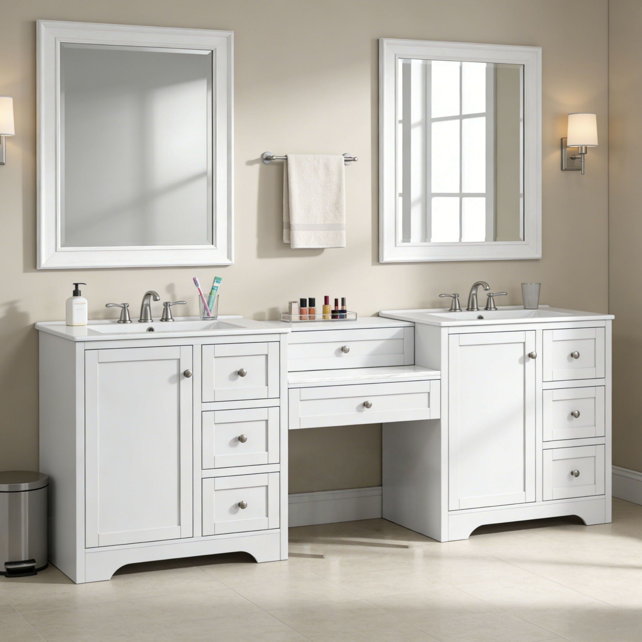 Double Sink Bathroom Vanity With Countertop, 2 Ceramic Sinks, 6 Drawers by HouseOfZazla