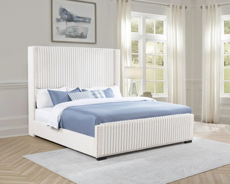 Natasha 65-inch Upholstered Eastern King Wingback Bed Cream by Unique Piece Furniture