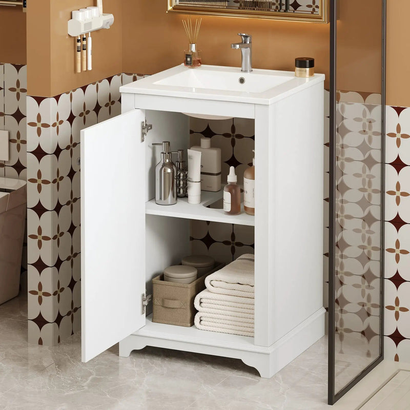 Bathroom Vanity With Sink, Freestanding Single Cabinet Set, Soft Close Door, Adjustable Shelf by Unique Piece Furniture