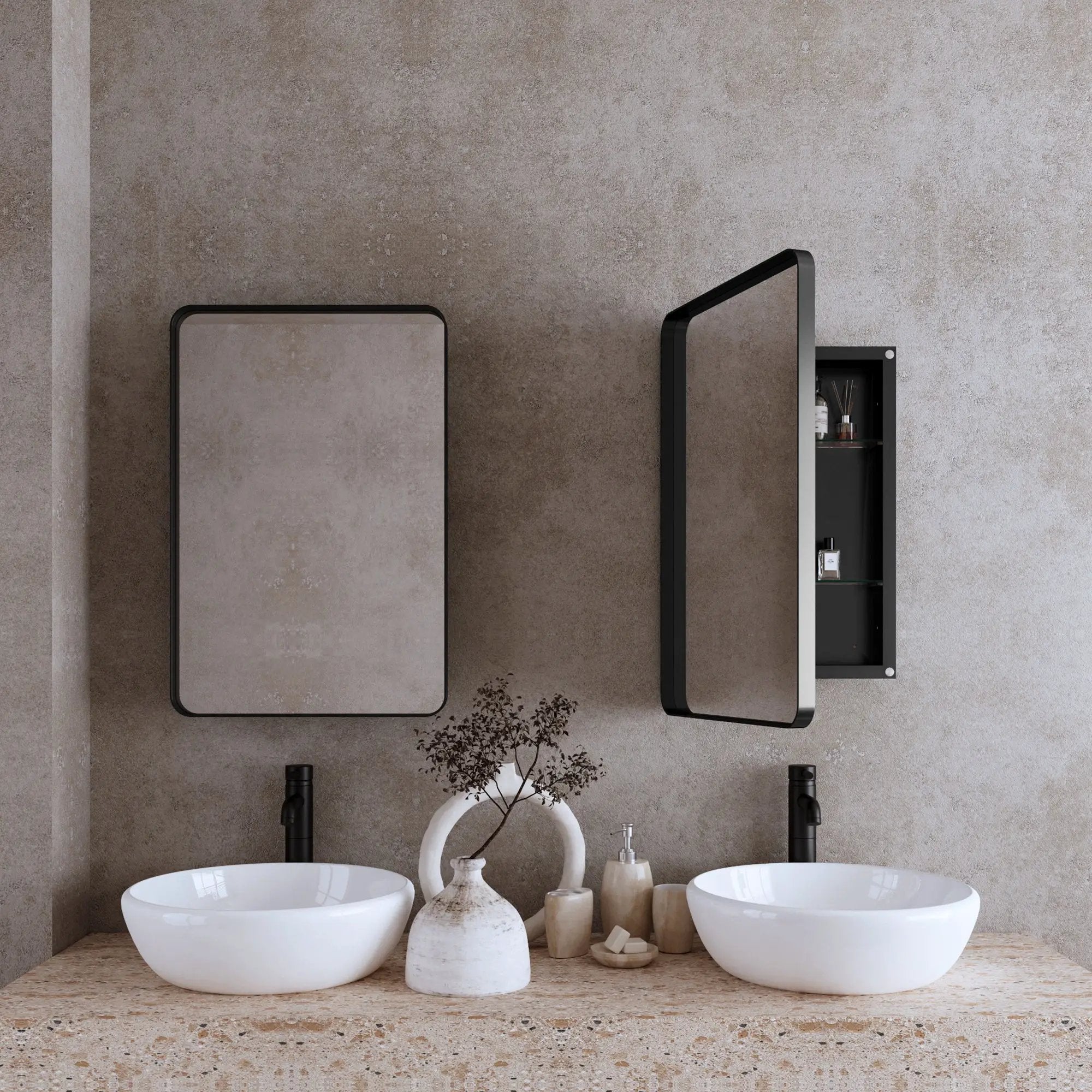 20x30 Inch Recessed Black Metal Framed Medicine Cabinet by HouseOfZazla