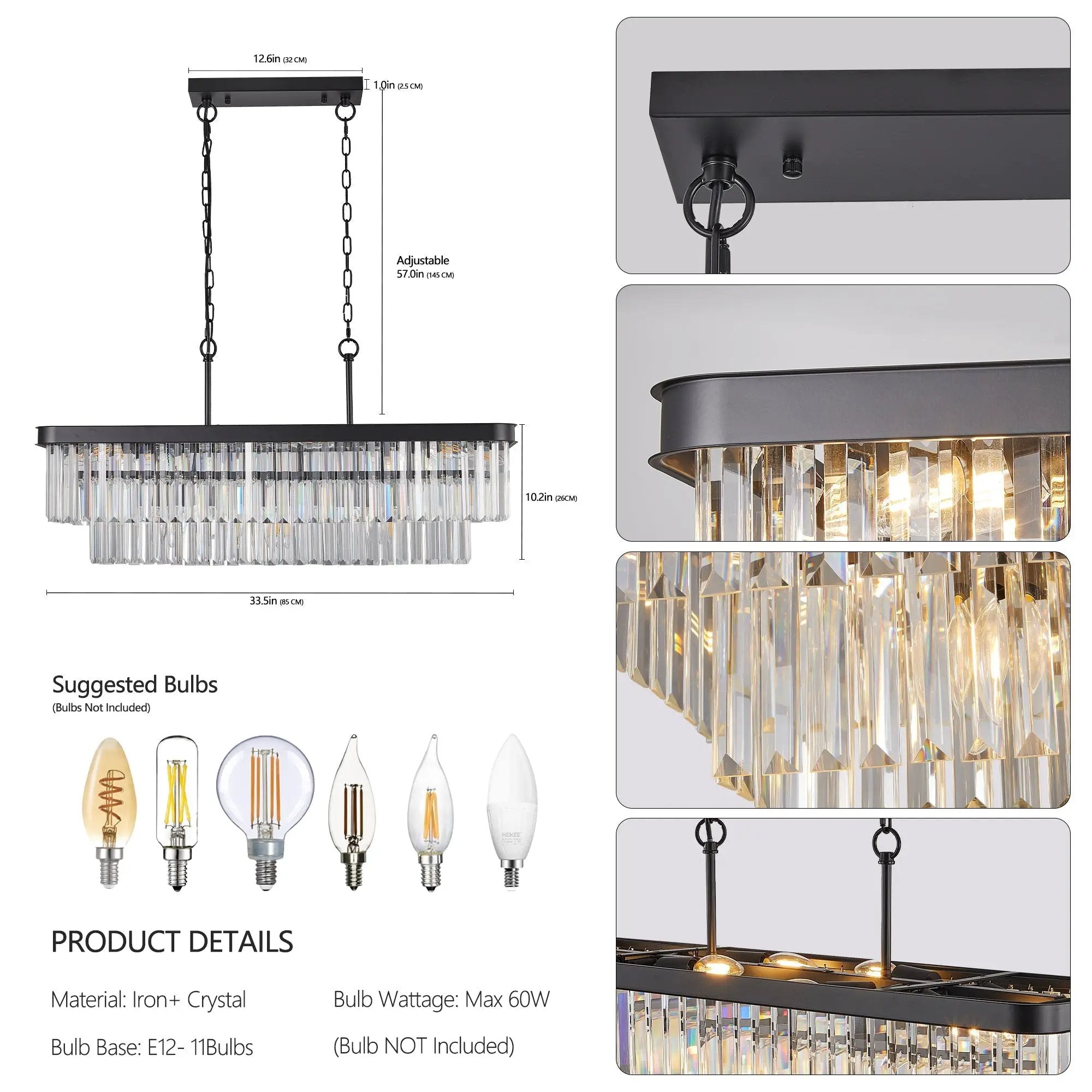 Rectangular Crystal Chandelier Adjustable by HouseOfZazla
