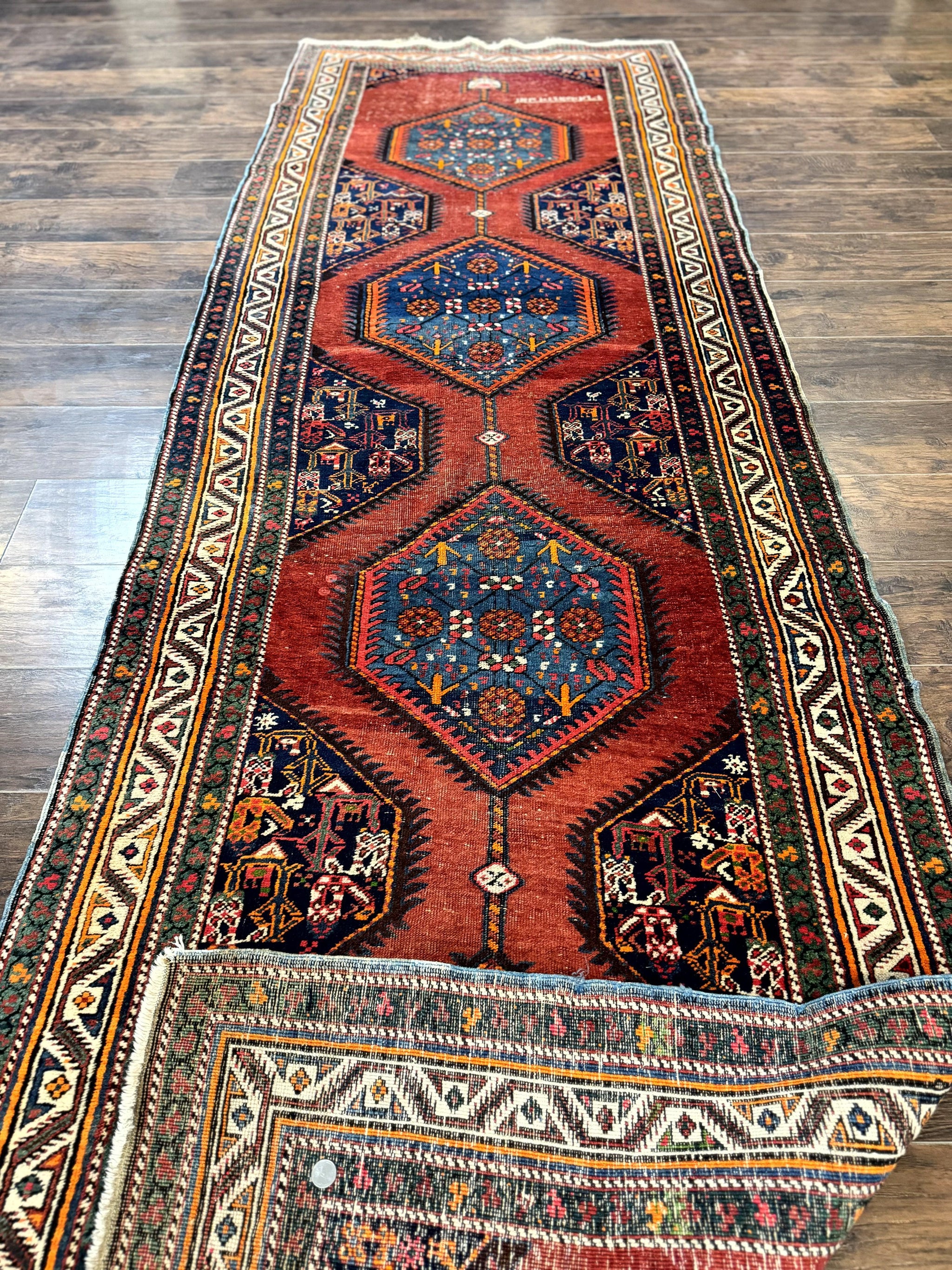 Antique Persian Sarab Runner Rug 3.9 x 12, Red, Handmade, Tribal Runner, Wool, Signed by Jewel Rugs