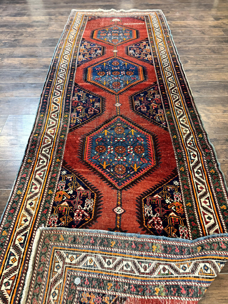 Antique Persian Sarab Runner Rug 3.9 x 12, Red, Handmade, Tribal Runner, Wool, Signed by Jewel Rugs