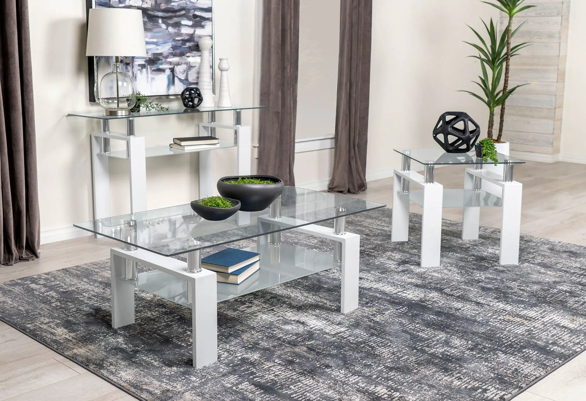 Dyer Rectangular Glass Top Entryway Sofa Console Table White by Unique Piece Furniture