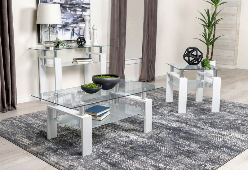 Dyer Rectangular Glass Top Entryway Sofa Console Table White by Unique Piece Furniture