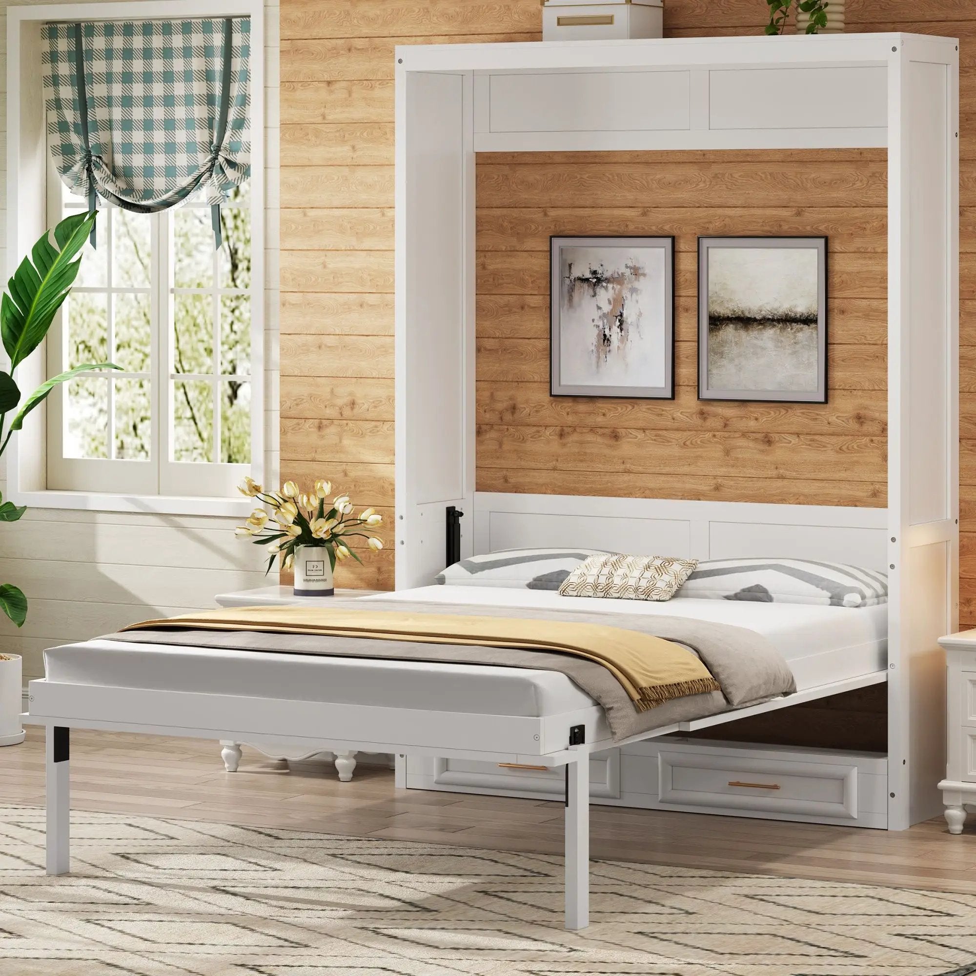 Full Size Murphy Bed With 2 Drawers - Beige by HouseOfZazla