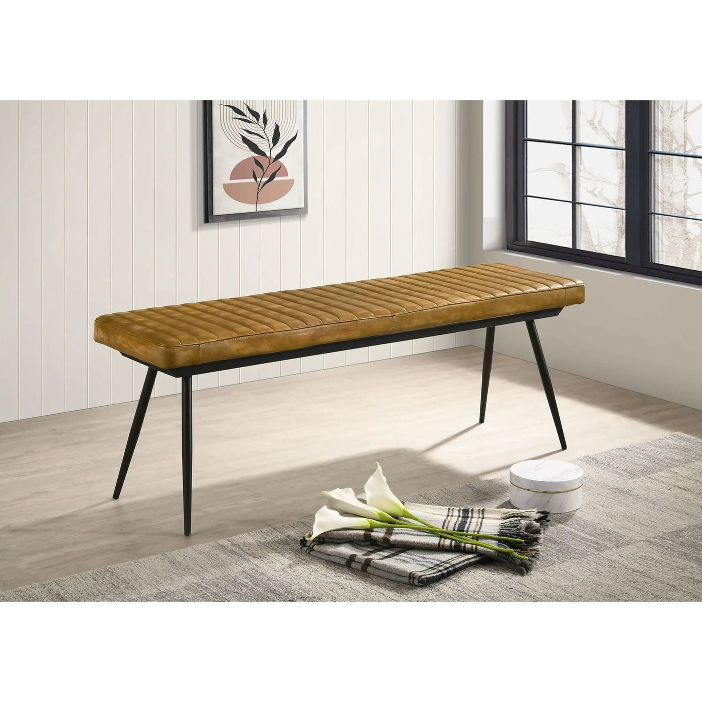 Tufted Cushion Side Bench With Tapered Legs by HouseOfZazla